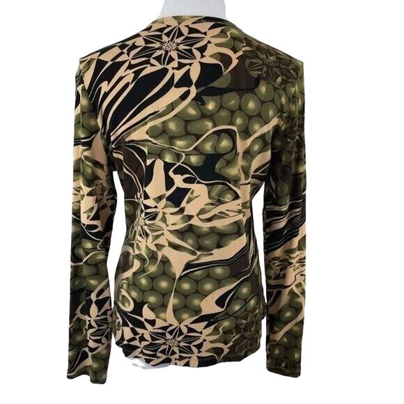 Viola Jersey Stretch V Neck Geometric Top Long Sleeves Pullover Size Large - Picture 2 of 8